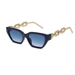 💥New Purple Cat Eye Narrow Sunglasses for Women Metal Chain Link Temple